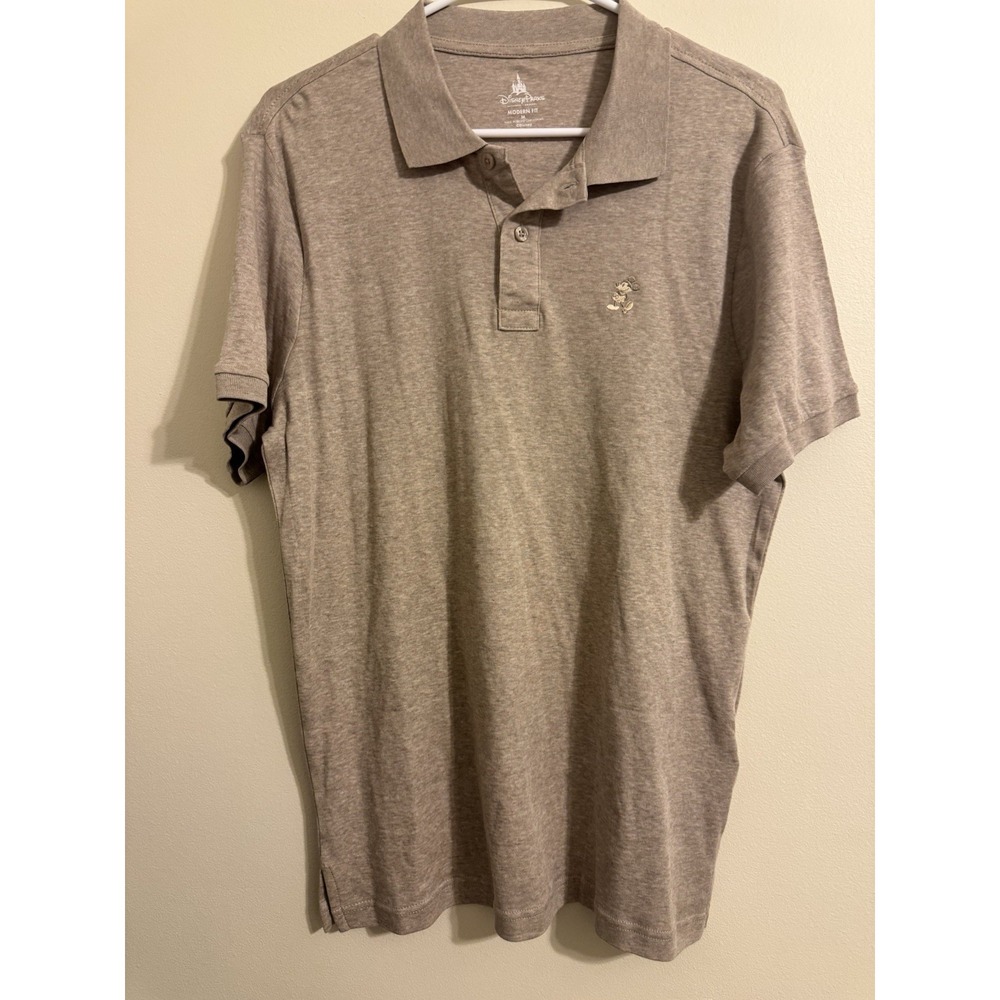 DISNEYLAND RESORT  Polo Shirt Size Medium Tan Gold‎ Pattern Mickey Mouse Unisex